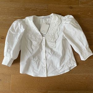 Embroidered collar, puff sleeve blouse from Other Stories, size 4, NWT